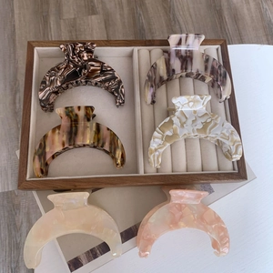 Set of 6 large crescent acetate hair claws with premium marble and tortoiseshell patterns