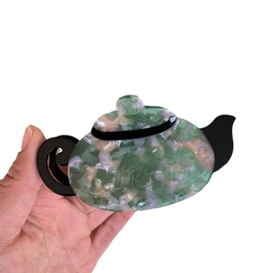 Chinese style teapot-shaped acetate hair claw clip with marble green and purple textures