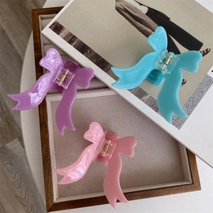 Korean Style Acetate Bow Hair Claw Sweet Ribbon Shark Clip Elegant Handmade Hair Clip For Women Daily Hair Accessory