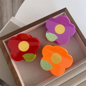 Sweet Flower Shaped Acetate Hair Claw Clip For Women Girls Contrast Color Floral Hair Catch Medium Shark Clip Daily Styling Accessory