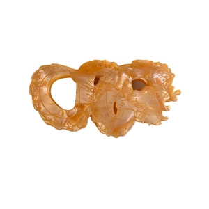 Chinese draak haarklem van amberkleurig acetaat met gouden gegraveerde details