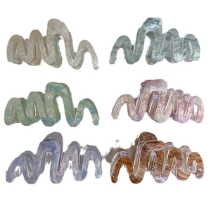 Lot de 6 grandes pinces à cheveux ondulées en acrylique coloré avec texture marbrée