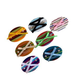 Set of 7 colorful striped acetate hair clips with ribbon bows and sparkling rhinestones