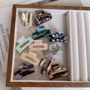 Vintage Acetate Square Hair Claw Clips Elegant Marble Pattern Rectangular Hollow Hair Clamps For Women Small Fashion Hair Accessories