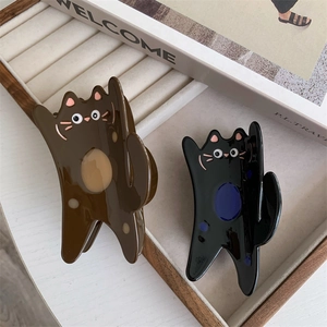 Cute Cartoon Cat Acetate Hair Claw Clip Large Kitten Shaped Shark Clip Contrast Color Animal Spotted Pattern Hair Accessory For Women