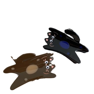 Cute cartoon cat acetate hair claws in black and brown colors for long hair