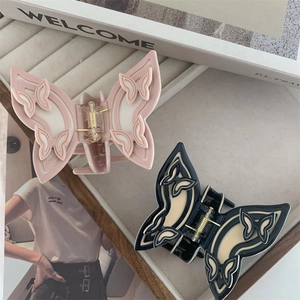Elegant Butterfly Shaped Acetate Hair Claw Clip For Women Hollow Out Oil Painting Texture Shark Clip Sweet Hair Accessories