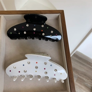 Lot de grandes pinces à cheveux en résine noir et blanc avec strass colorés pour femme