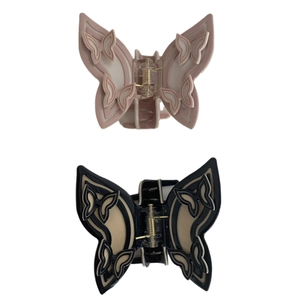 Elegant butterfly-shaped hair claw clips in pink and black colors for women