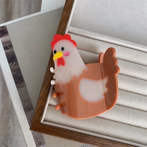 Creative animal hen hair claw clip with brown and white acetate finish for women