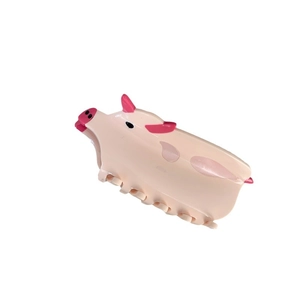 Cute pink pig animal hair claw clip for women made of polished resin hair accessory