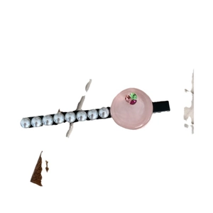 Pink decorative pearl hair clip with rhinestones and white pearls for women's hairstyle