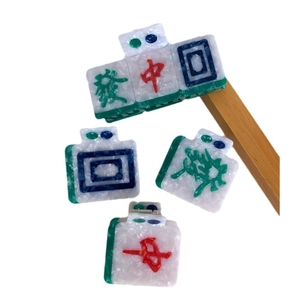 Creative acetate mahjong hair claw clips set with red and green Chinese character patterns