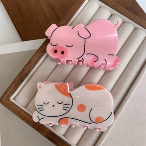 Cute Cartoon Animal Hair Claw Clip Plastic Pig Cat Shape Hair Accessory Sweet Daily Headwear For Women Girls Gift