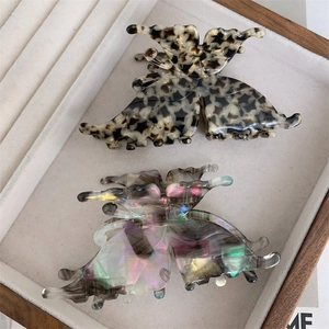 Pinces à cheveux papillon vintage français en écaille de tortue et nacre nacrée