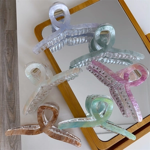 Minimalist double-layer acrylic shark hair claw clips in elegant marble texture colors