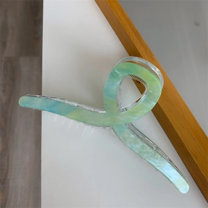 13cm double-layered marbled green and blue acrylic hair claw clip for thick hair