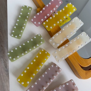 Pinces à Cheveux Rectangulaires en Acétate et Künstliche Perles Style Coréen Épingles à Cheveux Latérales pour Femmes et Filles