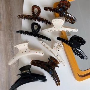 Pince à Cheveux en Acétate de Style Coréen Avec Strass Colorés Grande Pince à Requin Accessoire de Cheveux Élégant Femme