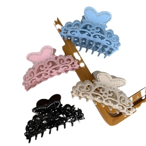 Hollow heart hair claw clips with rhinestones in blue pink white and black