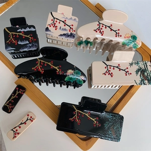 Pinces à cheveux en acétate style chinois avec motifs floraux et de montagnes