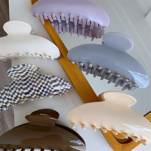 Set of 5 large acetate shark hair claws in lavender, white, blue and checkered patterns
