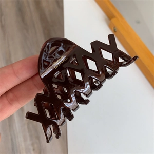 Dettaglio molletta per capelli in acetato tartarugato con scritta dorata Barrette La France