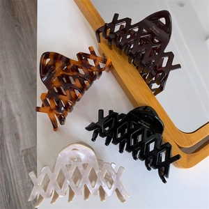 Molla per Capelli in Acetato Stile Francese Design Geometrico Traforato a Griglia Grande Tenuta Forte Accessori per Capelli Donna