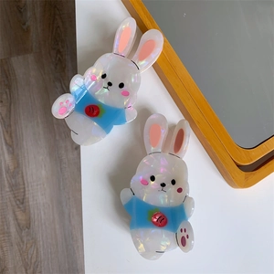 Cute cartoon rabbit hair claw clips in pearl white acetate finish for women and girls