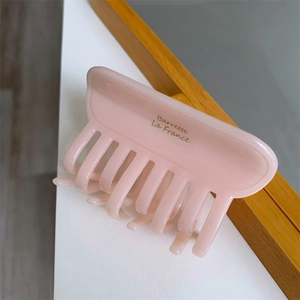 Minimalist light pink acetate hair claw clip with gold Barrette La France lettering