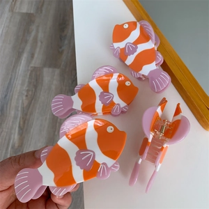 Pinza per Capelli a Forma di Pesce Pagliaccio in Acetato Design Vita Marina Arancione Bianco Viola Accessorio per Capelli Donna Ragazze