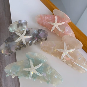 Acetate Starfish Hair Claw Clip Glitter Sea Life Shark Clip Fresh Style Vacation Hair Accessories For Women Hair Styling