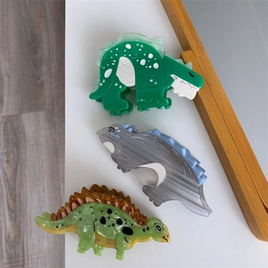 Cartoon Dinosaur Acetate Hair Claw Clip Animal Shaped Shark Clip Rhinestone Shark Clip Small Ponytail Clip For Women Girls Hair Accessories