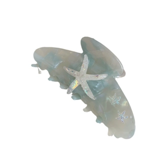 Blue marble starfish hair claw clip for women featuring elegant iridescent starfish accents