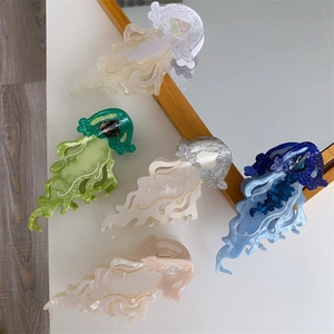 Acetate Jellyfish Hair Claw Clip Large Marine Life Series Colorful Glitter Hair Grab For Women Fashion Hair Accessories