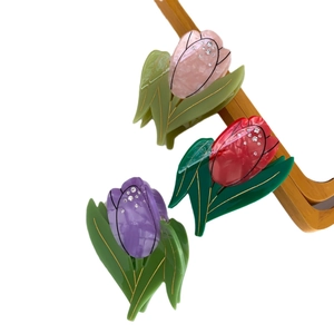 Pinces à cheveux élégantes en forme de tulipe avec strass en rose, rouge et violet
