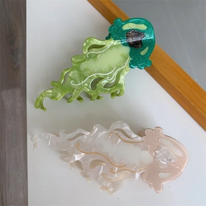 Creative jellyfish hair claw clips in colorful acetate for women in two gradient ocean shades