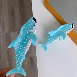 Light blue whale shark hair claw clip with white spots, creative ocean series hair accessory
