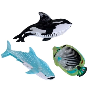 Ocean series acetate hair claws set including killer whale and shark designs