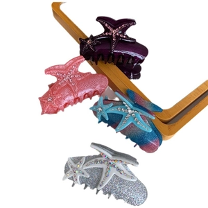 Niche starfish acetate hair claw with rhinestones in purple and blue gradient colors