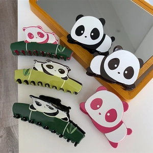 Handmade Acetate Cute Cartoon Panda Bamboo Hair Claw Clips Shark Clip Fashion Animal Design Hair Accessories For Women