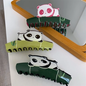 Cute cartoon panda and bamboo hair claws set made of glossy acetate for girls