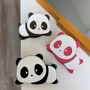 Cute panda shaped acetate hair claw clips in black, white and pink colors for women