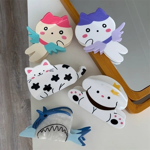 Haarkralle Aus Acetat Für Damen Cartoon Tier Design Engel Katze Hund Hai Haarklammer Süße Handgefertigte Mode Haarschmuck