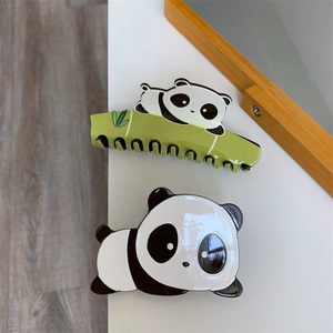 Cute panda hair claw clips in bamboo and panda shapes made of high-gloss acetate material