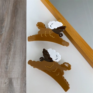 Süße braune und weiße Haarklammern in Schaf-Form aus glänzendem Acetat für Damen und Mädchen