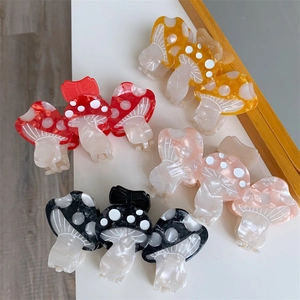 Pinza per Capelli in Acetato di Cellulosa a Fungo Tre Funghi Pois Lucentezza Perla Artificialta Clip Squalo per Accessori Capelli Donna