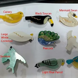 Creative acetate bird claw clips collection featuring toucan swan and parrot designs
