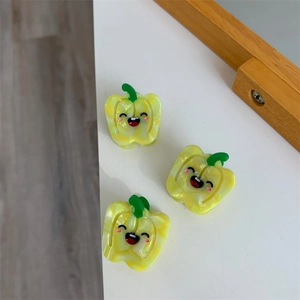 Pinzas de pelo de pimiento creativas de acetato con textura de mármol amarillo y caras lindas