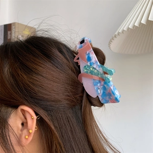 Creative acetate hair claw clip in grasshopper shape with colorful marble patterns